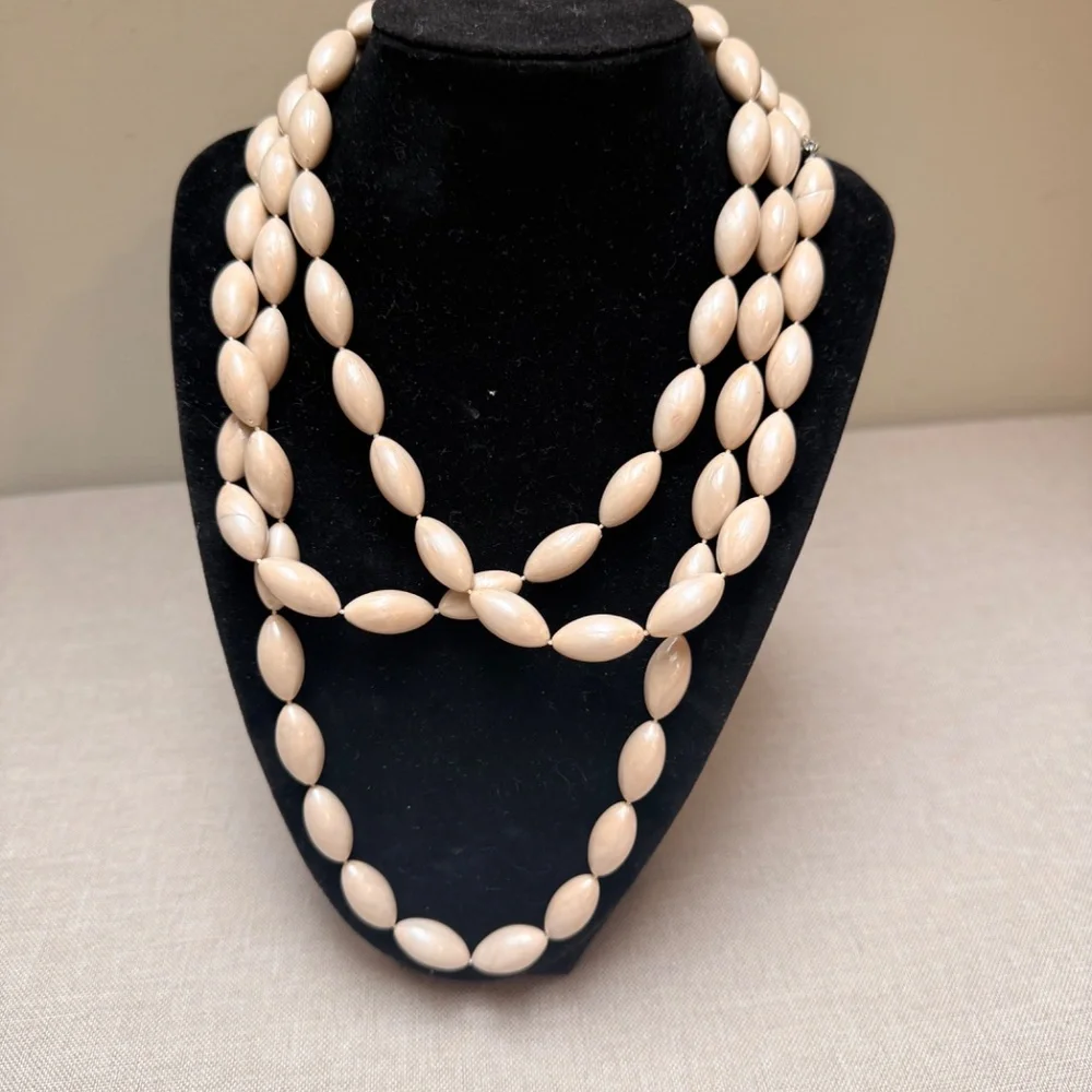 Vintage Long Blush Color Beaded Necklace
